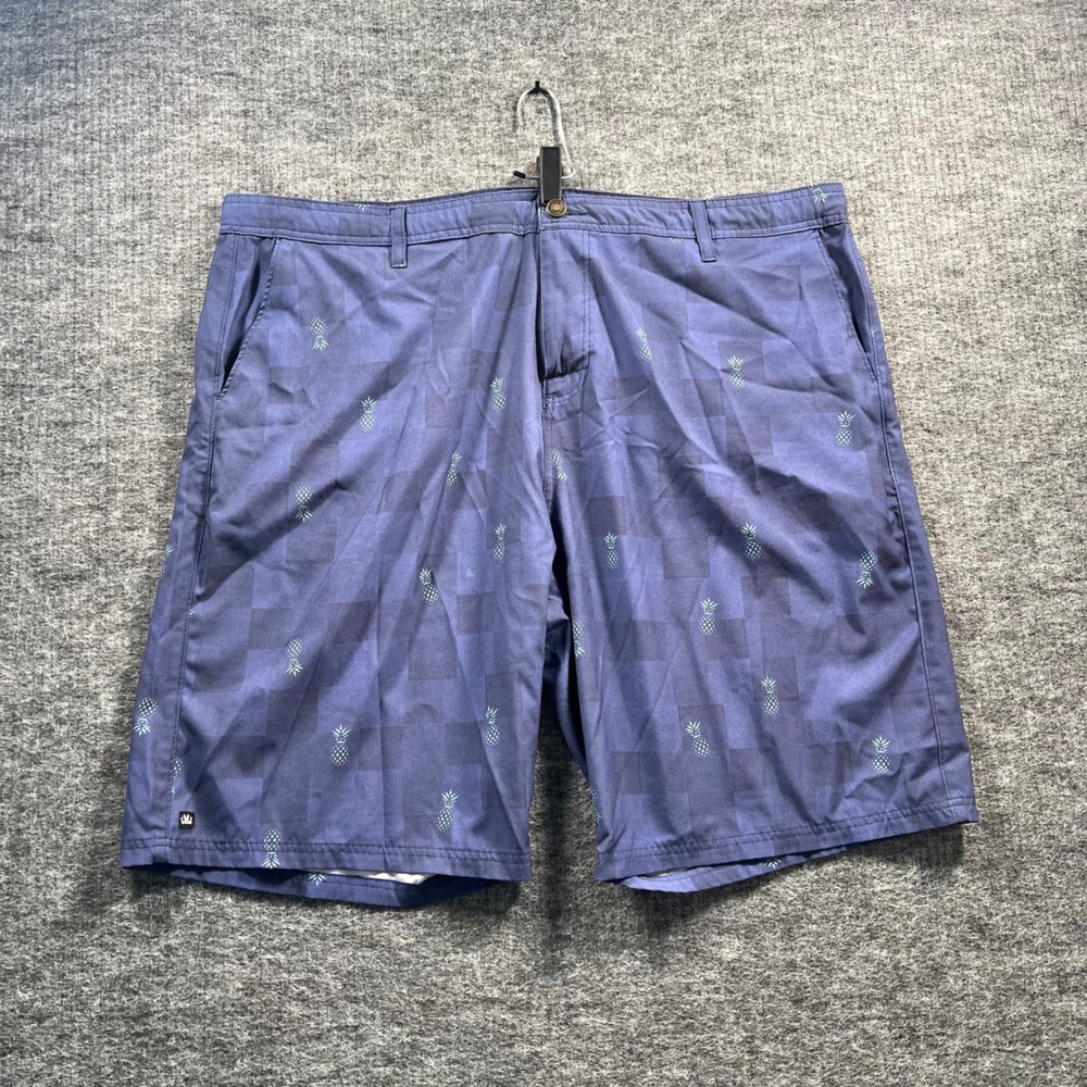 Micros Mens Navy Blue Pineapple Checkerboard Board Shorts Hybrid Size 40